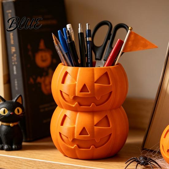 Cute Desk Accessories 3D Printed Double Pumpkin Pen Holder Stacked Desktop Organizer Shaped Organizer Halloween Stationery Storage Container