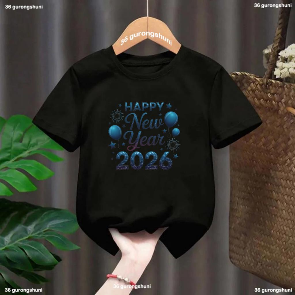 Happy New Year 2026 Graphic Printed T-shirt for Girls/Boys New Year Celebrate T-shirt Clothing Kids New Year Gift Tshirt Tops