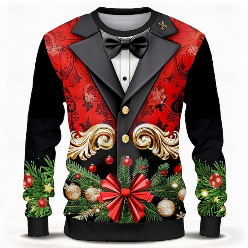 Christmas T-shirts For Men Shirts Tree Snowflake Graphic T-Shirt Cotton O Neck Oversized Long Sleeve Tops Streetwear Men's Shirt