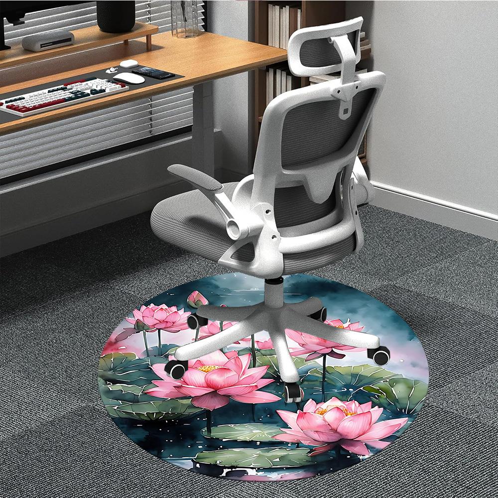 

1pc Lotus Pond Office Round Area Rug, Indoor Mat Suitable ForOffice, Under Office Chairs Bedroom Living Room Home Decor, Room Deco, D092 80cm by 80cm