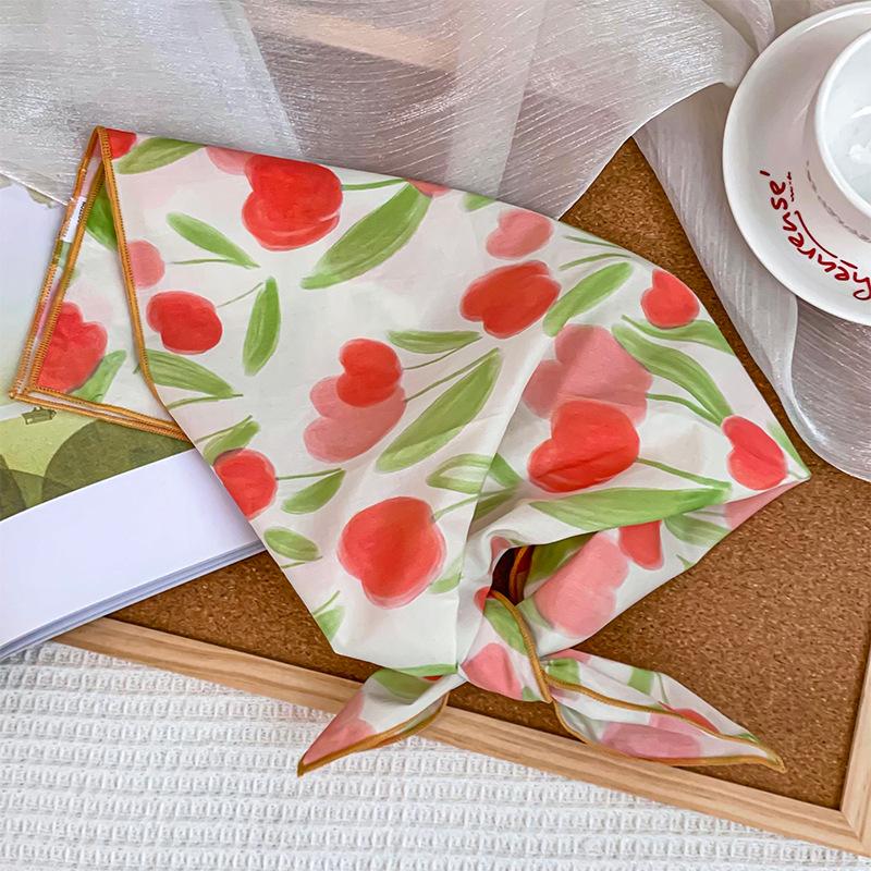 58 cotton and linen square scarf headscarf autumn versatile small floral women's thin small fresh decorative silk scarf