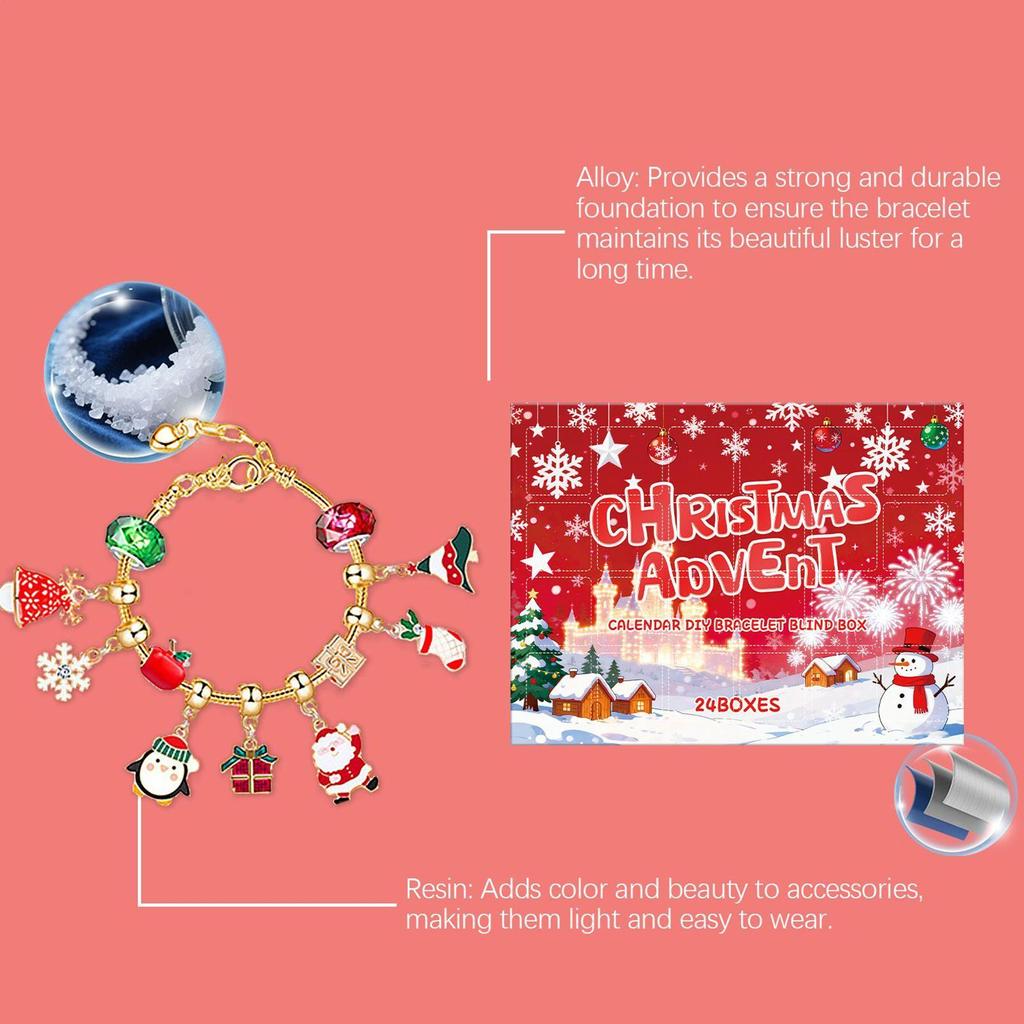 Jewelry Calendar Advent 24-Days Jewelry Making Countdown Charm Beads Bracelets For Kids Teens Girls Adults Vacation Holiday