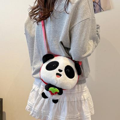 Cute Giant Panda Cartoon Doll Plush Bag 2025 New Super Cute Girl Going Messenger Bag