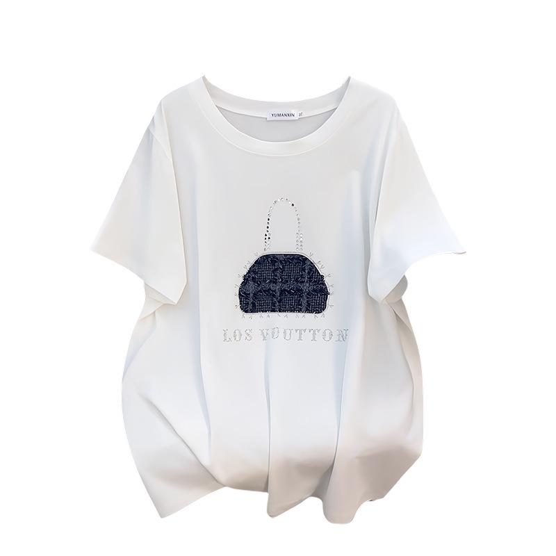 Plus Size Slimming Loose Round Neck Mid-Length Short-Sleeve Women's T-Shirt