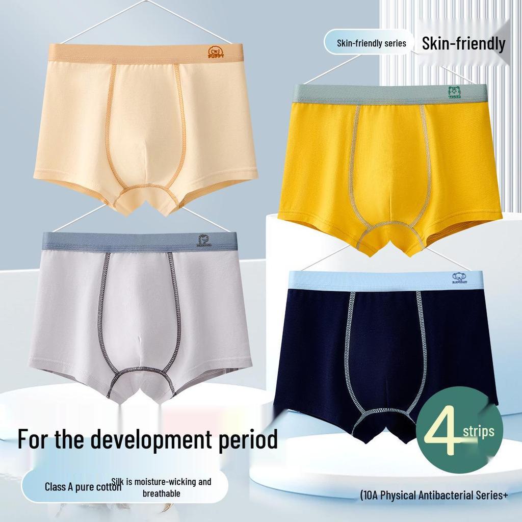 Boys' Class A Pure Cotton Antibacterial Boxer Briefs, No Wedgie - Suitable for Middle and Older Children
