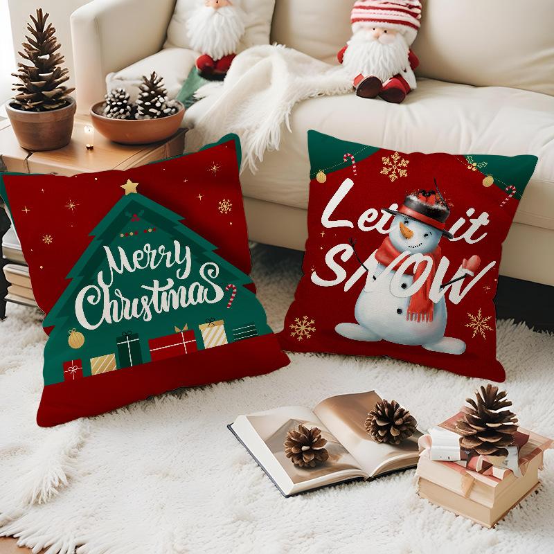 New Red Snowman Christmas Pillow Case Line Printed Pillow Case Festive Room Sofa Decoration Cushion Case