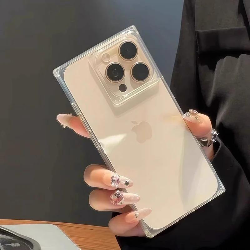 The Most Luxury Square Frame Clear Siicone Shockproof Case For iPhone 16 15 14 13 12 11Pro Max Crystal I Cube Soft Armor Cove