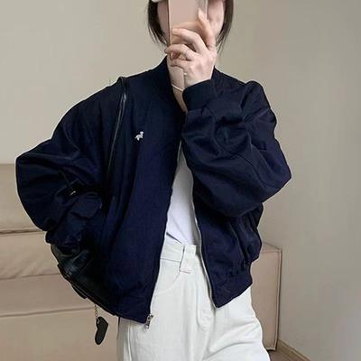 Women's Fashion Loose Lazy Style Spring Baseball Jacket Versatile Thin Top Regular Fit Long Sleeve Outerwear
