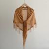 Solid Color Tassel Lace Wave Edge Triangle Shawl For Women