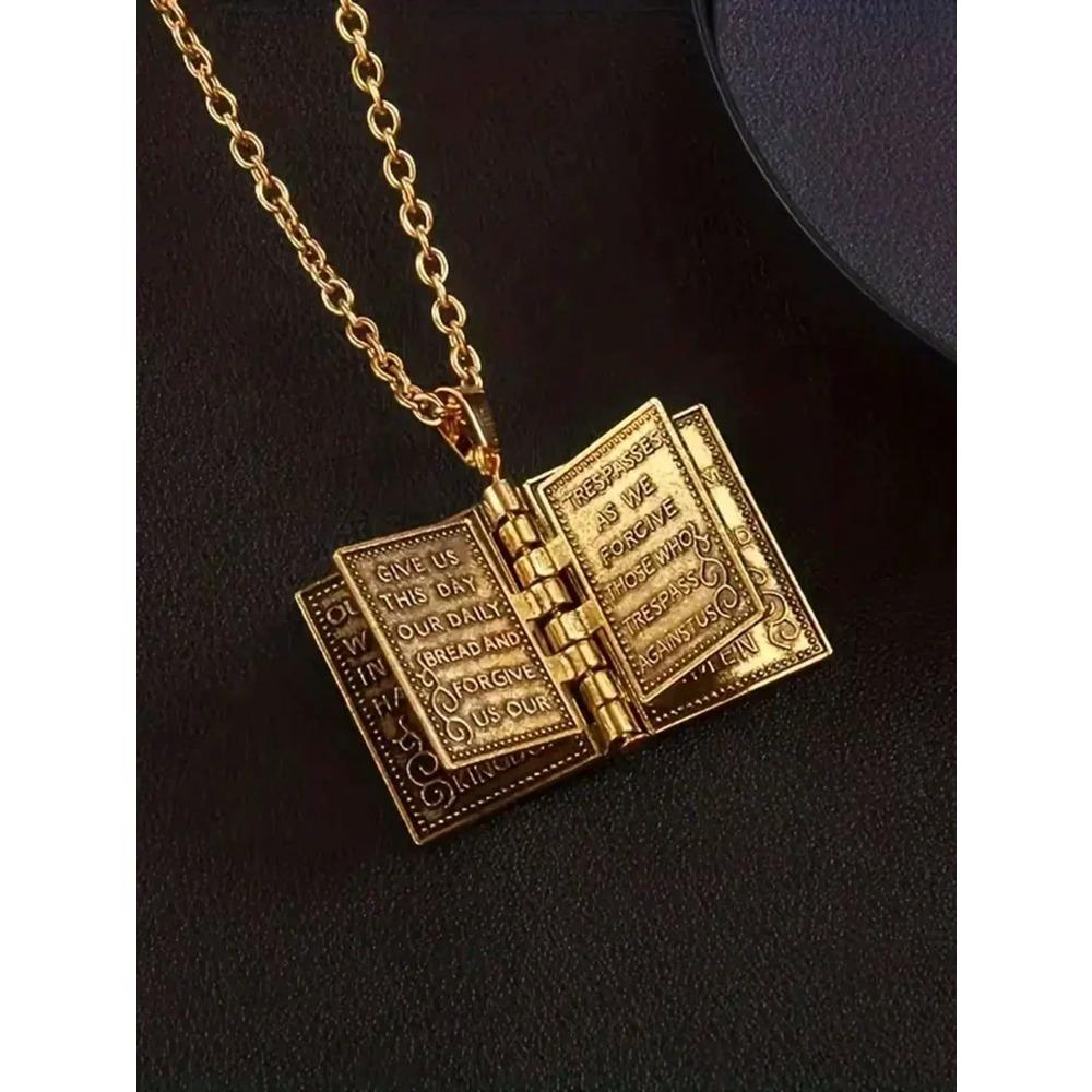 1pc Fashion Polished Alloy Bible Book Design Pendant Necklace for Men and Women