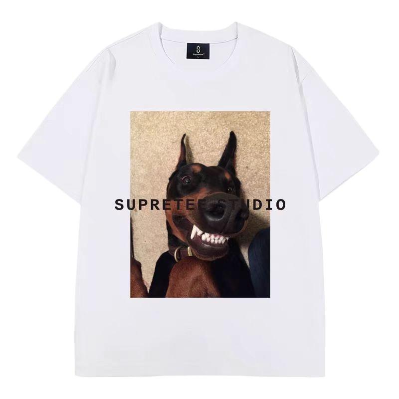 Summer Fashion Brand Menswear Funny Doberman Dog Round Neck Short Sleeve T-shirt Boys Short Sleeve Top