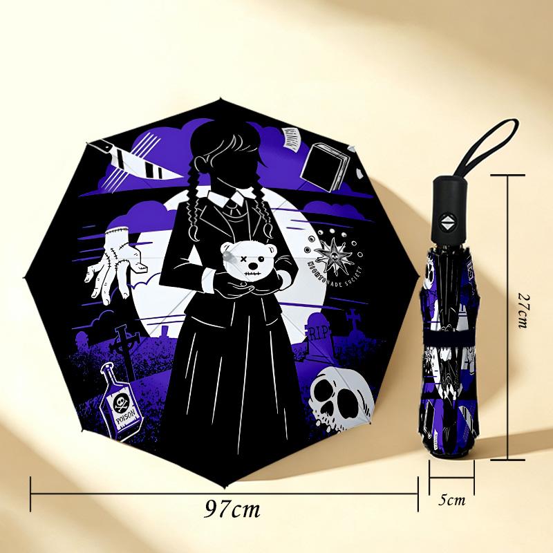 Gothic Horror 8 Ribs 3Fold Black Glue Uv Protection Umbrella Sun Protection Rainproof Compact Folding Umbrella For Travel Daily Use C923741