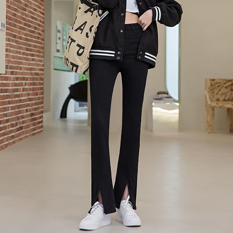 Übergröße Schlaghosen Damen High-Waist Skinny Stretch Schlitzjeans