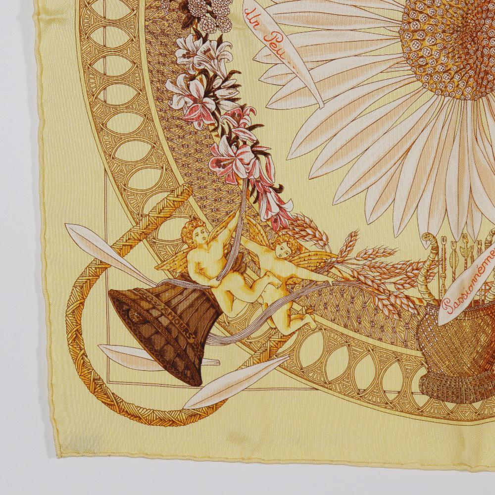 Hermes Carree42 Scarf AMOURS Amore Sunflower Yellow Silk Women Used