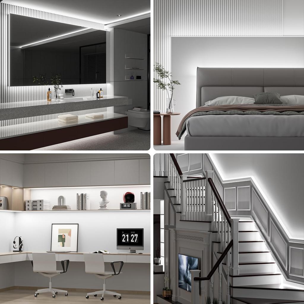 Wobane LED Tape Light 5M Daylight Indirect Lighting COB Tape Light Kitchen Light Remote Control Dimming Timer 2000lm 1600LED High Brightness PSE