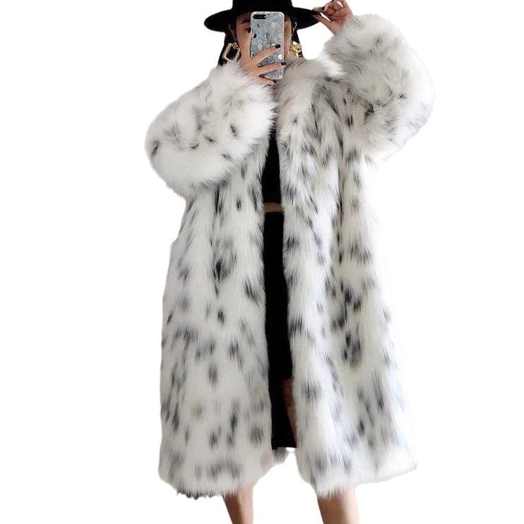 

Young Style White Leopard Print Slim Fit Women s Fox Fur Coat S