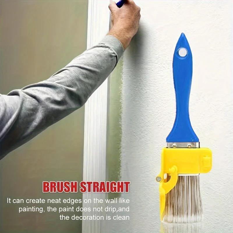 1pc Multi-Purpose Edge Painting Brush - No Battery, Manual Plastic Tool with Wooden Handle for Walls, Ceilings & Narrow Surfaces