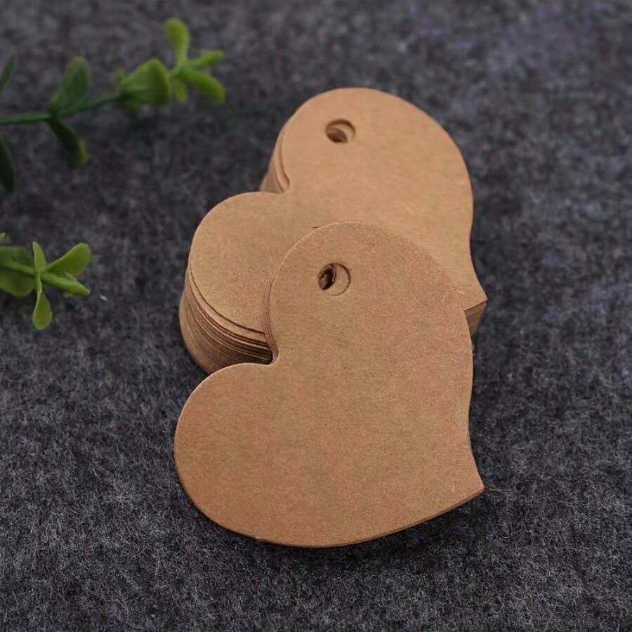 100/50Pcs Kraft Paper Heart Tags with Hole Valentine's Day Wedding Anniversary Gift Embellishment Party Room Decoration