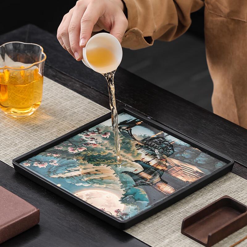 Elegant Chinese Ceramic Square Dry Tea Tray
