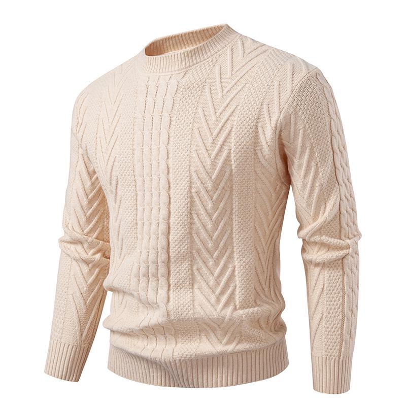 Men s Trendy Cable Knit Casual Sweater - Loose Round Neck Knitwear 2XL