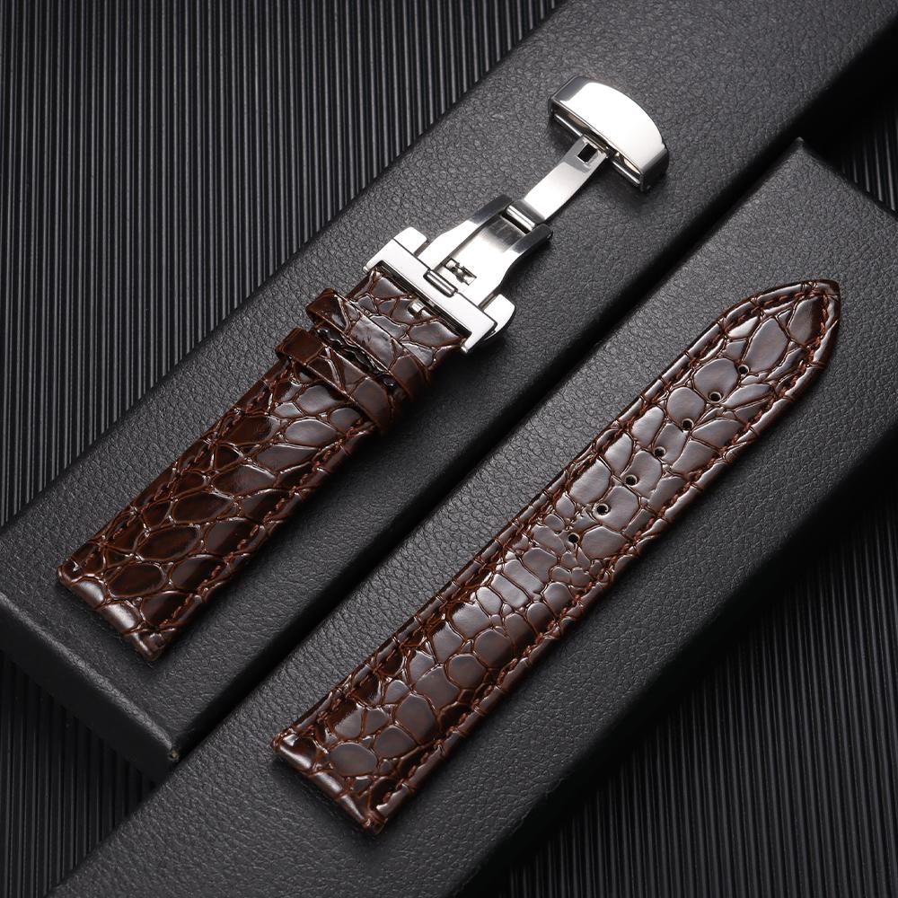 Butterfly Buckle Crocodile Pattern Leather Watch Strap 12/14/16/18/19/20/22mm Watchbands Soft Casual Business Wristwatch Band
