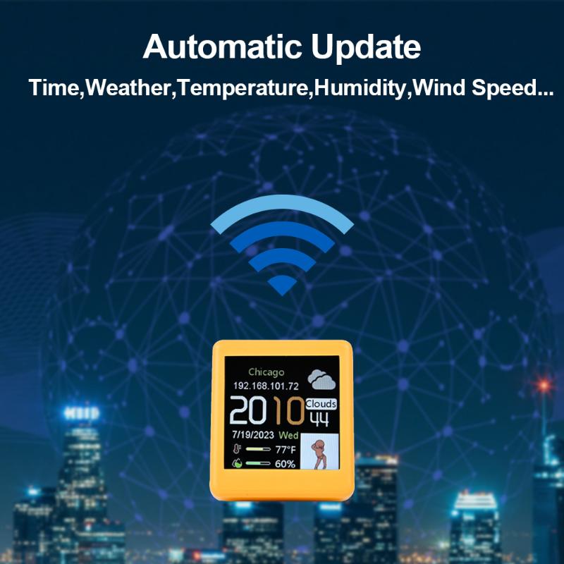 Smart Wifi Weather Station Display Small Portable Weather Temperature Humidity Time Alarm Clock Desktop Decoration