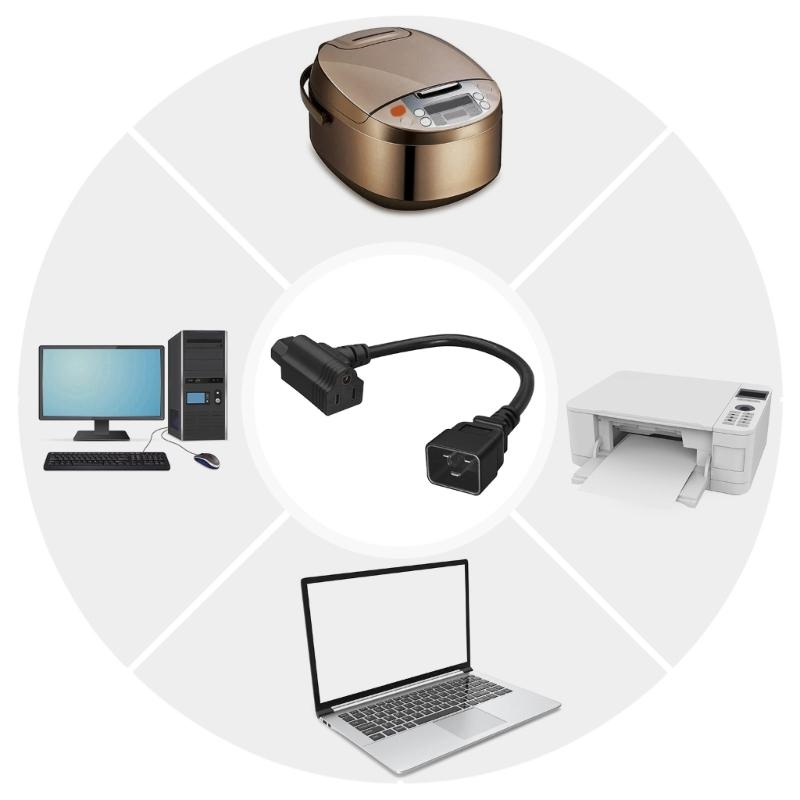 Y Split Power Cord C20 to C13 & NEMA 5-15R 14AWG Strong Cable Power Splitters Cord for Office Homes Electronics