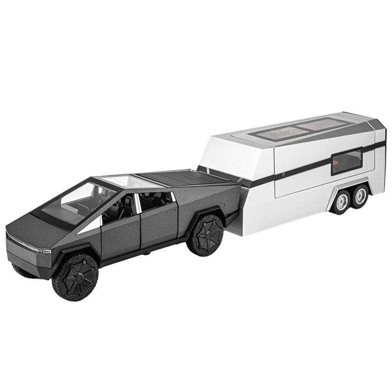 1/24 Scale Tesla Cyber Toys Off Road Truck Alloy Metal Diecast Car Model Sound and Light Boutique Decorative Collection Ornaments Birthday