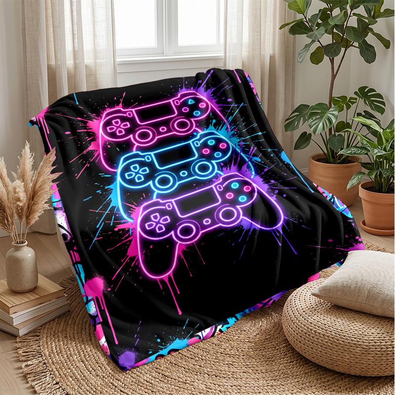 Neon Gamepad Art Theme blanket Lightweight Warm Flannel Blanket Decorative Throw Blanket for Home Decoration