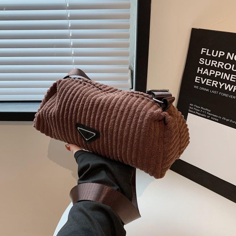 Trendy 2024 Women's Corduroy Crossbody Bag In Black White Gray Brown For Casual Style