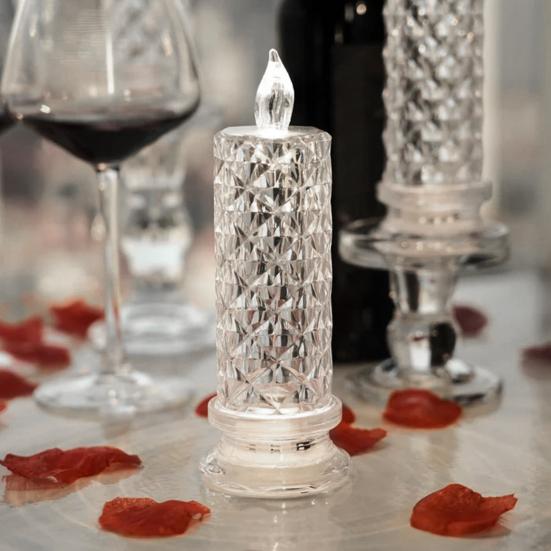 LED Candle Lights Romantic Rose Shadow Flameless Candles Lamp Elegant Crystal-like Pillar Candles for Home Decor Wedding Anniversary
