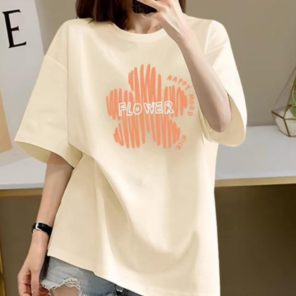 T-shirt d'été à manches courtes pour femmes, imprimé à motifs, mode décontractée, col rond, confortable
