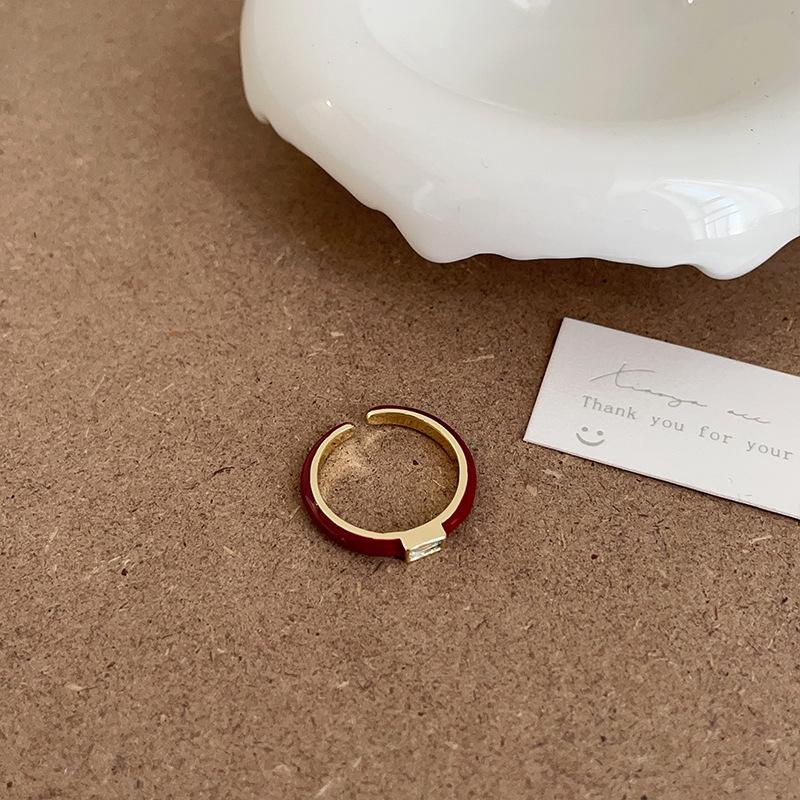 Red Zircon Drip Oil Open Ring - Women's Luxury Retro Fashion