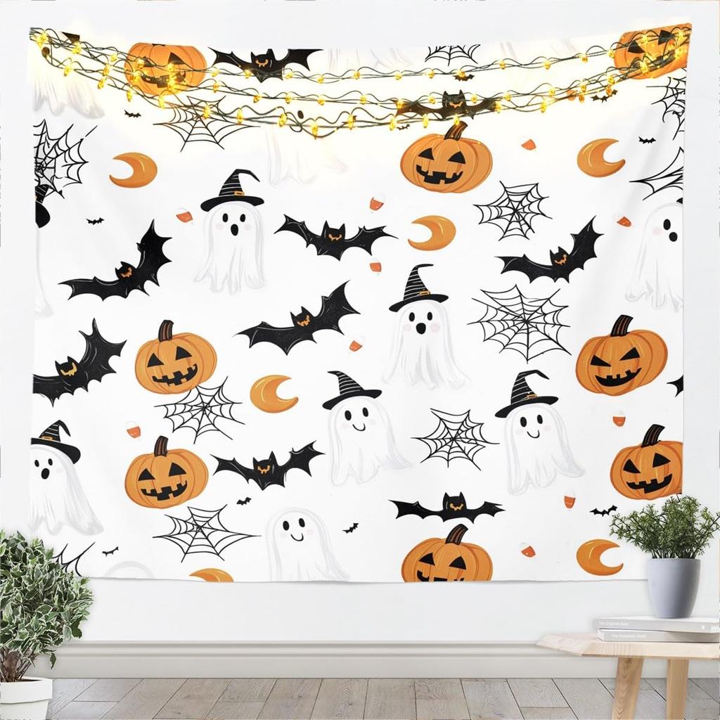 Happy Halloween Wall Art Medium Kids Spider Wall Hanging Blanket for Boys Girls Teens Cobweb Vintage Halloween Decor Spooky