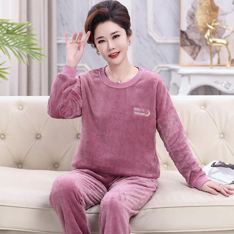 

Мамина пижама: Женский зимний комплект из кораллового флиса большого размера - Теплая домашняя одежда для улицы для женщин среднего и пожилого возраста 3XL (Weight: 160-180 Jin)