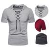 Men T-shirt Pure Color Lace-up Breathable Casual Summer Top for Daily Wear