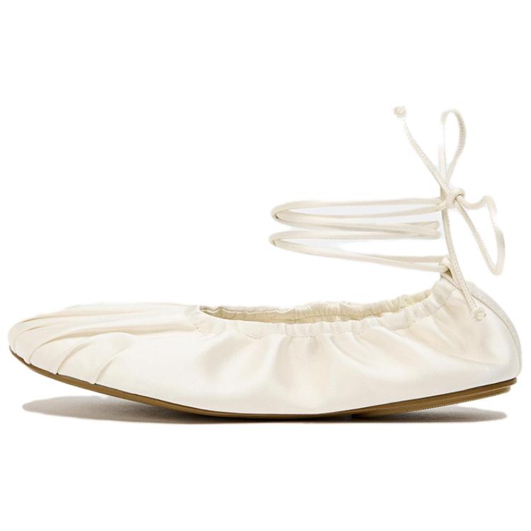 Zara Атласные плиссированные модные повседневные балетки женские туфли белые 3506410719 36 5445₽