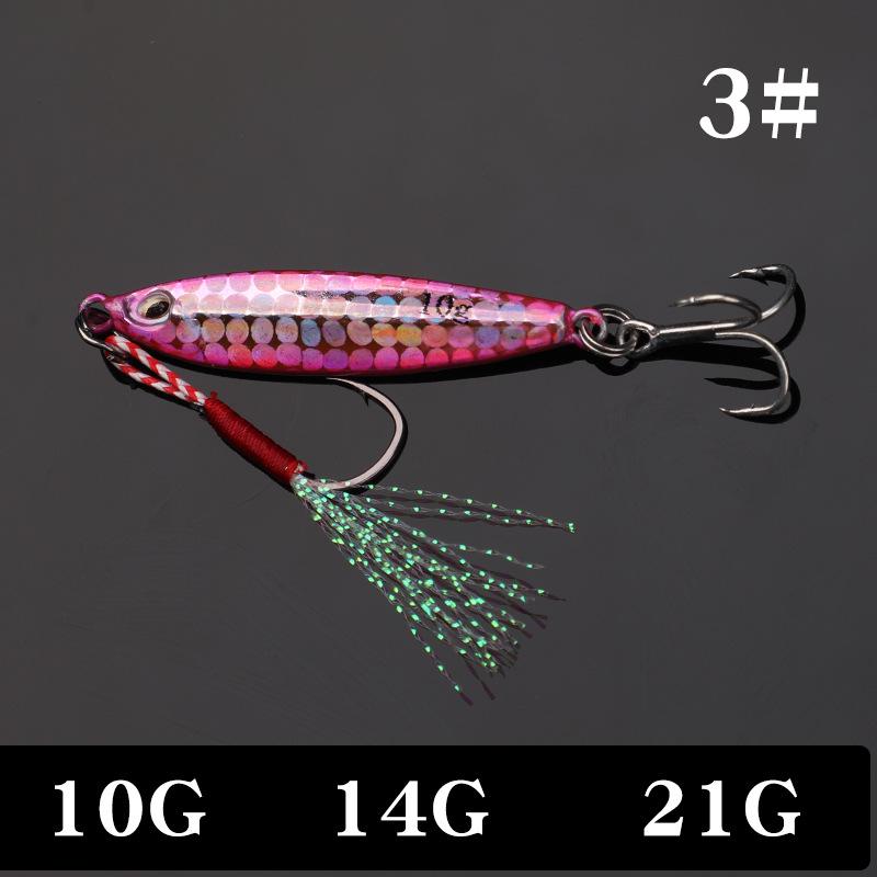 

Длинная чугунная пластина Рыболовная приманка с двойным крючком для пресноводной и морской рыбалки 14g