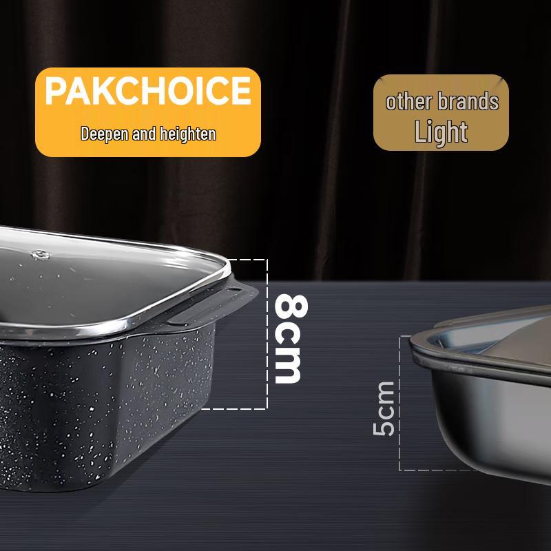PAKCHOICE Non-Stick Carbon Steel Rectangular Fish Roasting Pan with Lid