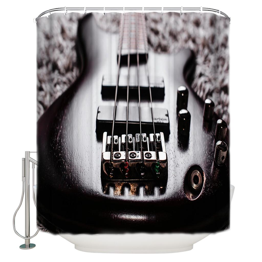 Music Decor Electric Guitars On Lighted Wooden Floor Shower Curtains Polyester Fabric Waterproof Bath Curtain Shower Curtain
