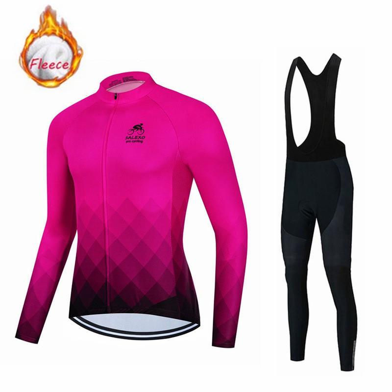 Mens Winter Cycling Jersey Long Sleeve Fleece Thermal Bike Wear Road Outdoor Sports