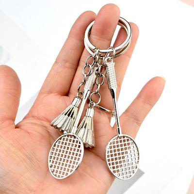 Graverad Metall Badmington Nyckelring Hänge - Sportaktivitetspresent
