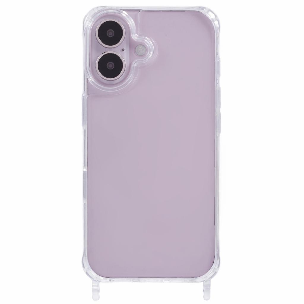 For iPhone 16 Case PC+TPU 1.5mm Clear Phone Cover with Lanyard Holes