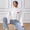 Womens Short Cropped High Neck Sweater Loose Fit Heart Print Casual Pullover Knit Top