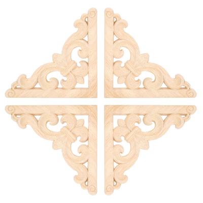 4 Pezzi Applique Angolare Intagliata in Legno Stile Europeo Decalcomania per Decorazione Mobili per la Casa Porta Armadietto