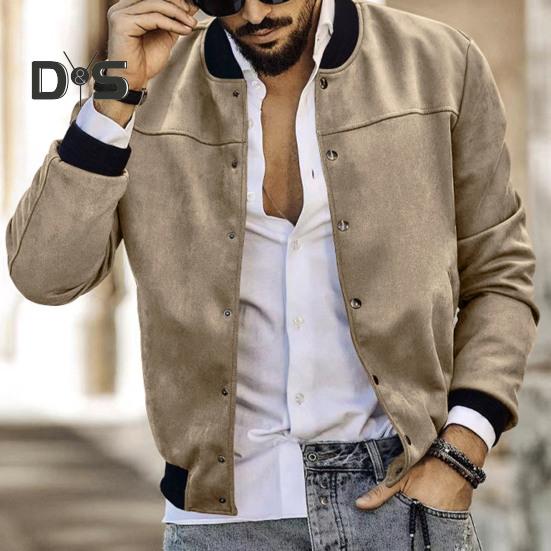 

Мужская бейсбольная куртка осень-зима с воротником-стойкой и длинными рукавами, однобортная, с эластичными манжетами, мягкая, теплая, мужская повседневная куртка