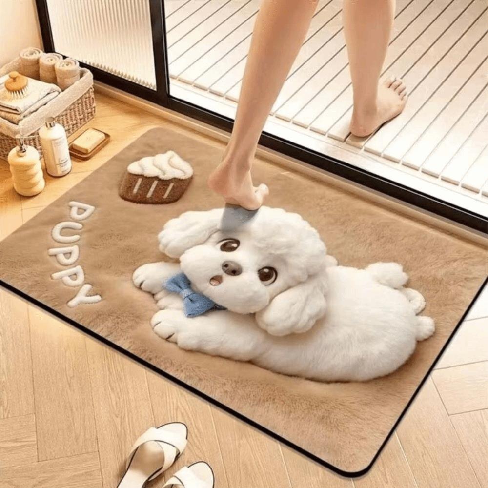Non-Slip Backing Cartoon Floor Mat Water Absorbent Area Rug 3D Plush Animal Doormat Bathroom Rug