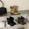 Spring and Autumn Fashion Versatile Fashion Boots Women's Round Head Belt Buckle Pile Boots Low Heel Martin Boots Medium Boots Tide