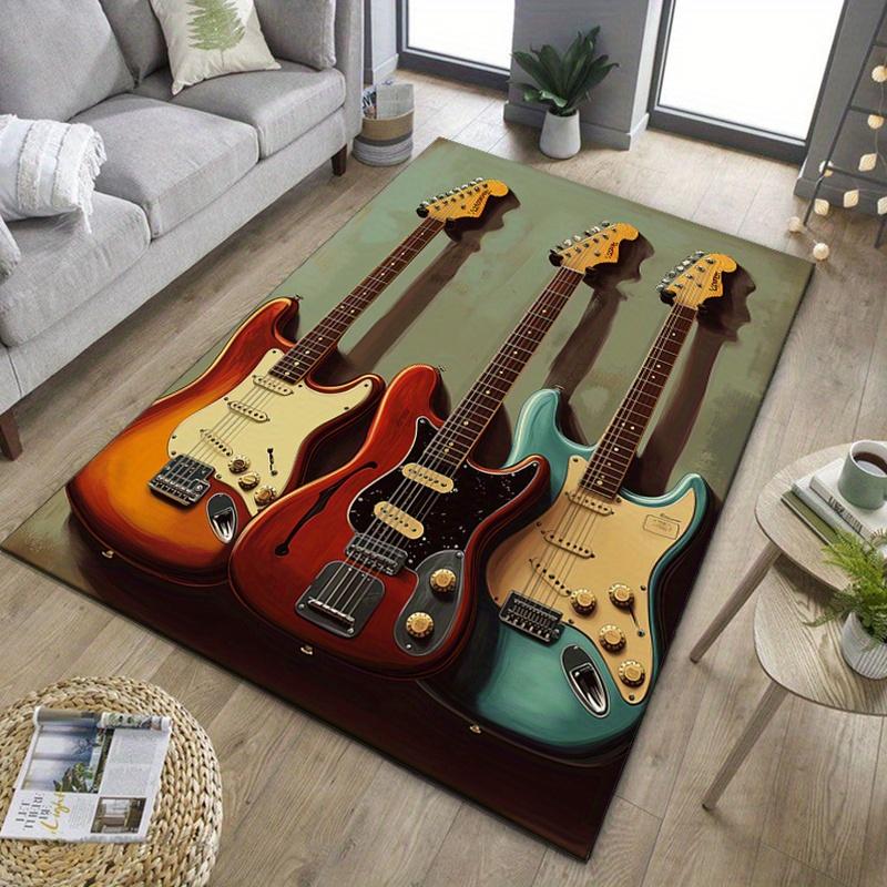 Vibrant Guitar Trio Area Rug for Music LoversElectric Guitars Design Carpet Perfect for Living Room or StudioMusical Instruments