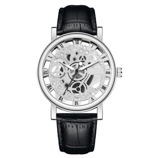 Vintage Men Watch Hollow Round Dial Faux Leather Strap Casual Formal Watch Accurate Quartz Wristwatch Fashion Jewelry Gift